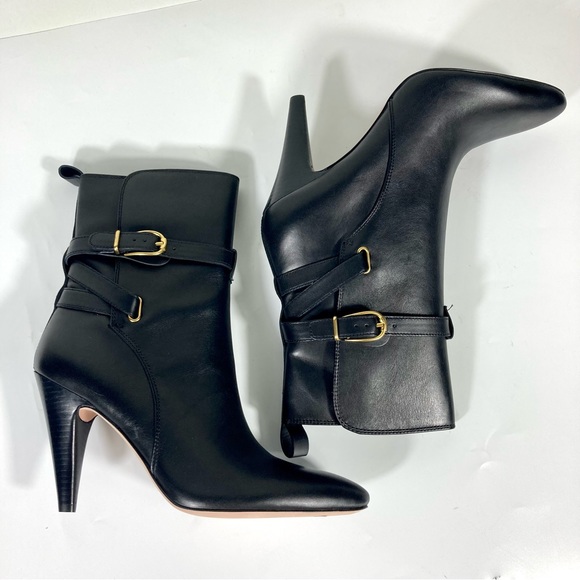 NWB Veronica Beard Sohelia Black Strap Leather High Heel Ankle Boots Bootie - Picture 15 of 17